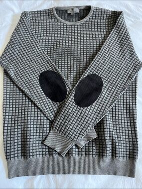 Canali Made in Italy 100% Virgin Wool grey checkered block crewneck sweater